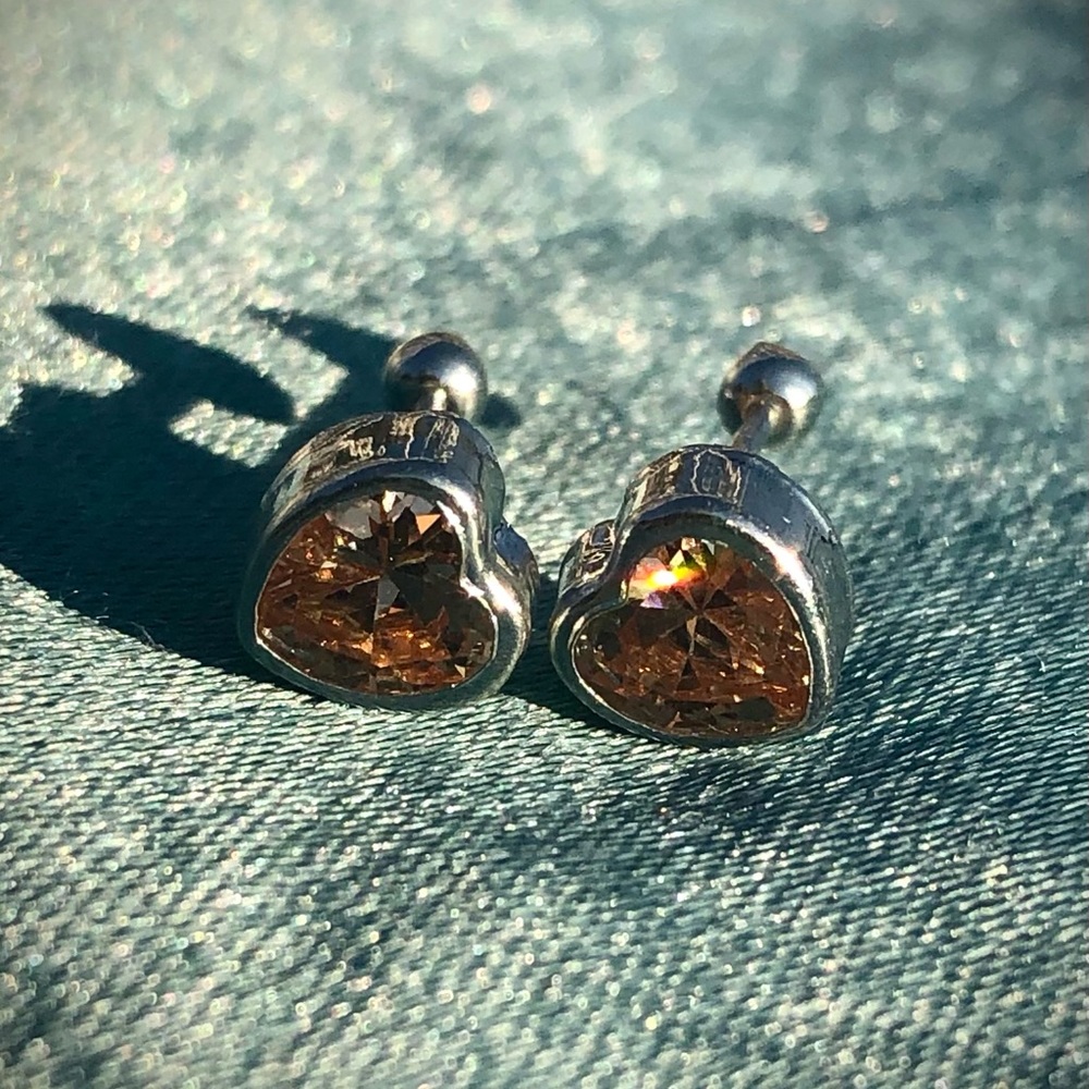 NEW 925 Sterling Silver Cubic Zirconia Honey Heart Shaped Gemstone Earrings
